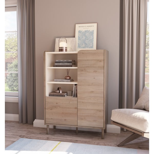 Armadietto di colore naturale con effetto rovere 90x125x40 cm Monza – Marckeric-image-1