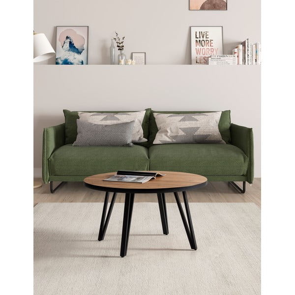 Tavolino da salotto rotondo nero/di colore naturale con piano effetto rovere ø 80 cm Sindi – Marckeric-image-1