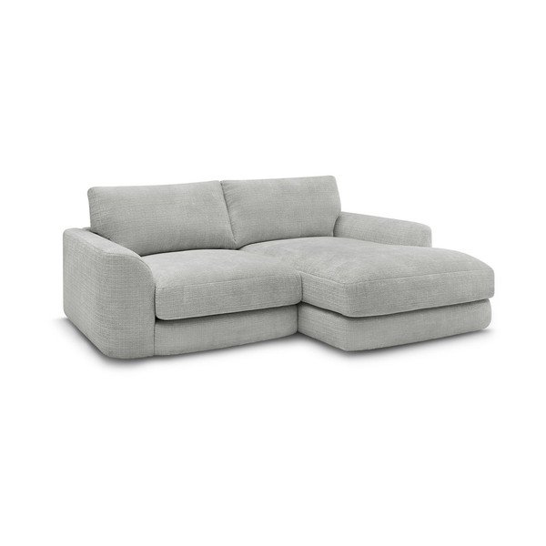 Divano angolare grigio chiaro (con penisola a destra/con chaise lounge) con rivestimento in ciniglia Leonore – Bobochic Paris