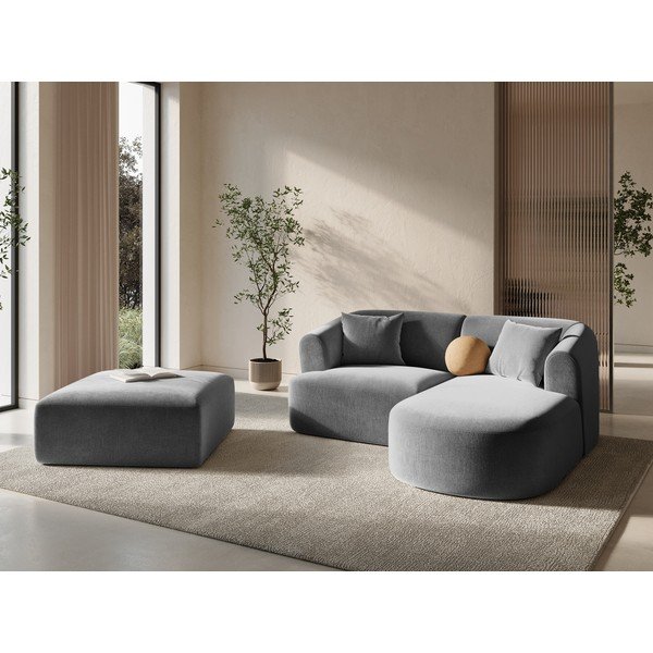 Poggiapiedi grigio chiaro con rivestimento in velluto Campi – Cosmopolitan Design-image-1