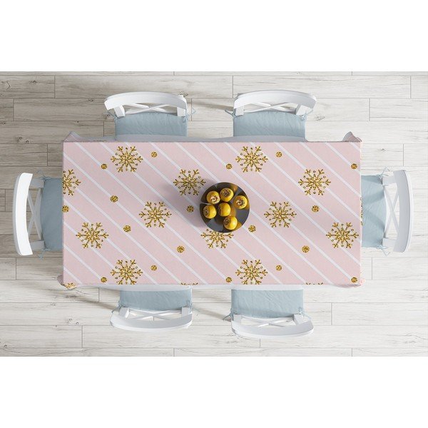 Tovaglia natalizia in misto cotone Golden , 140 x 180 cm Snowflakes - Minimalist Cushion Covers-image-1