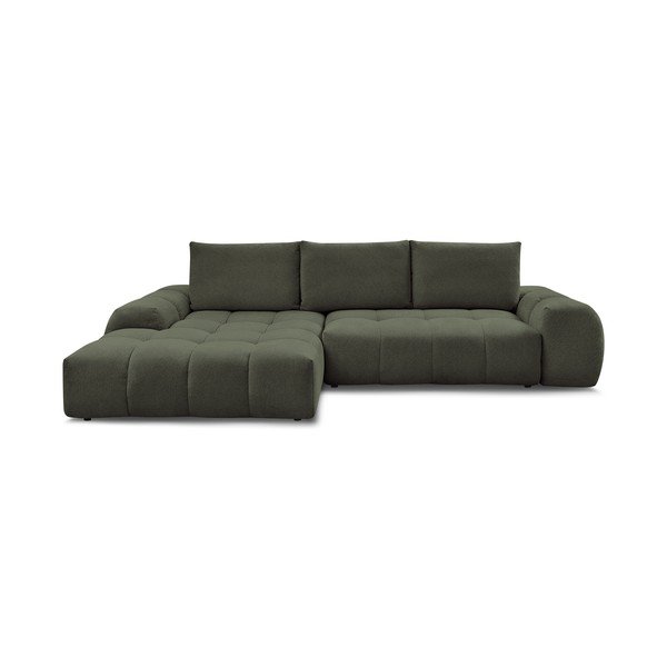 Divano angolare verde allungabile e con contenitore (penisola a sinistra/chaise lounge) con rivestimento in ciniglia Everest – Bobochic Paris