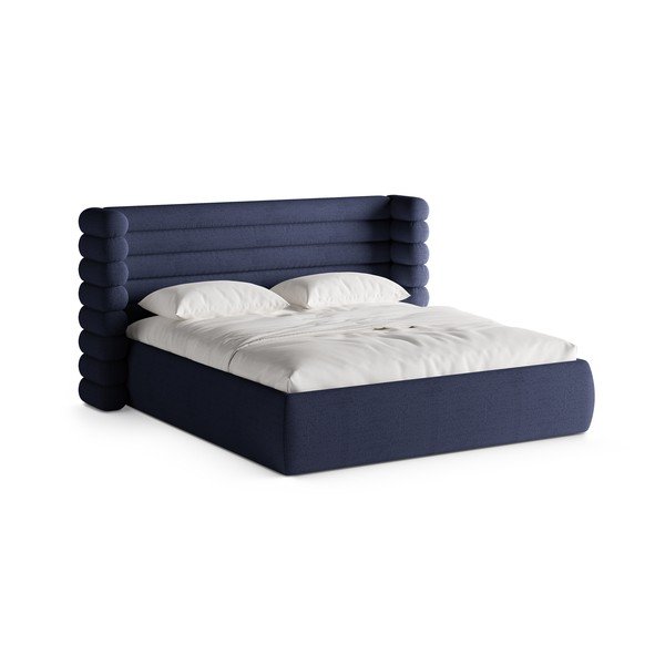 Letto matrimoniale imbottito blu con contenitore con rete inclusa 160x200 cm Mount – Micadoni 