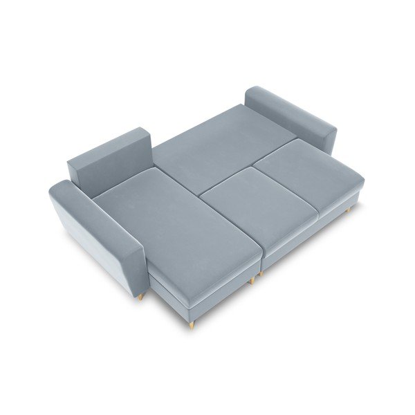 Divano angolare azzurro allungabile e con contenitore con rivestimento in velluto Kyoto – Cosmopolitan Design-image-1