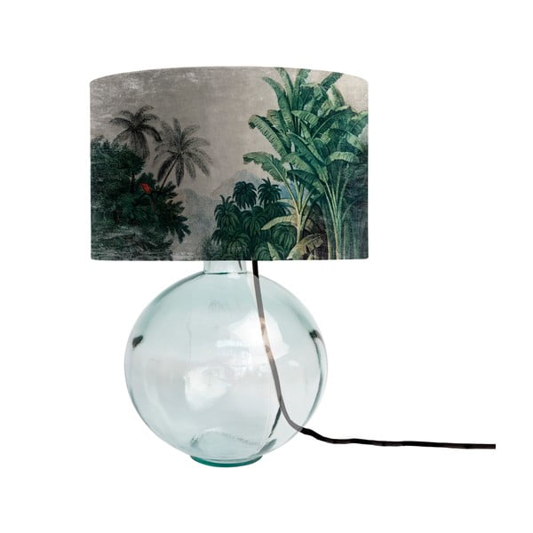 Lampada da tavolo in vetro verde con paralume in tessuto Tropical Jungle, altezza 45 cm Nina - Tierra Bella