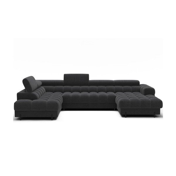 Divano angolare grigio scuro allungabile (con penisola a sinistra/a U) con rivestimento in bouclé Feraria – ELTAP