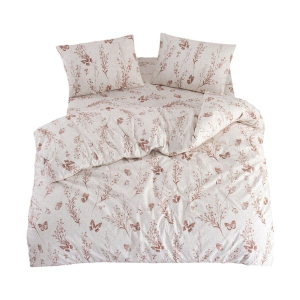 Set copripiumino e federa beige per letto matrimoniale o esteso con lenzuolo incluso/4 pezzi 200x220 cm Floral Butterfly – Mila Home