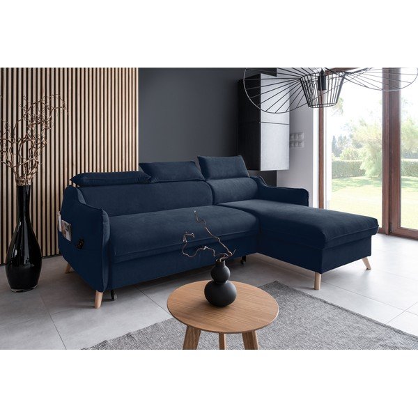Divano letto angolare in velluto blu scuro (angolo destro) Sweet Harmony - Miuform-image-3