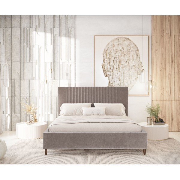 Letto matrimoniale imbottito beige con contenitore con rete inclusa 180x200 cm Etero – Maison de Rêve-image-4