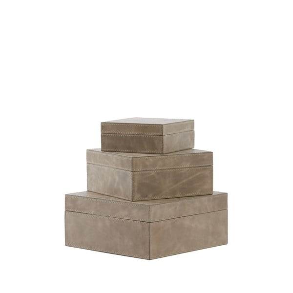Set di 3 scatole decorative in pelle con coperchio Kae - Light & Living