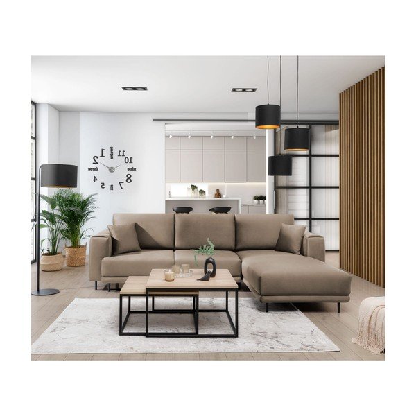 Divano angolare marrone chiaro allungabile/con contenitore (con penisola a destra/con chaise lounge) e rivestimento in velluto Dalia – ELTAP-image-3