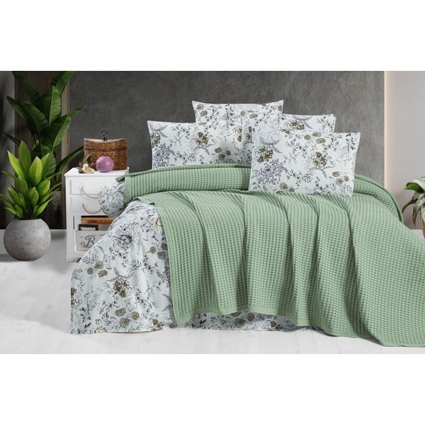 Copriletto in cotone verde 220x240 cm Waffle - Mila Home