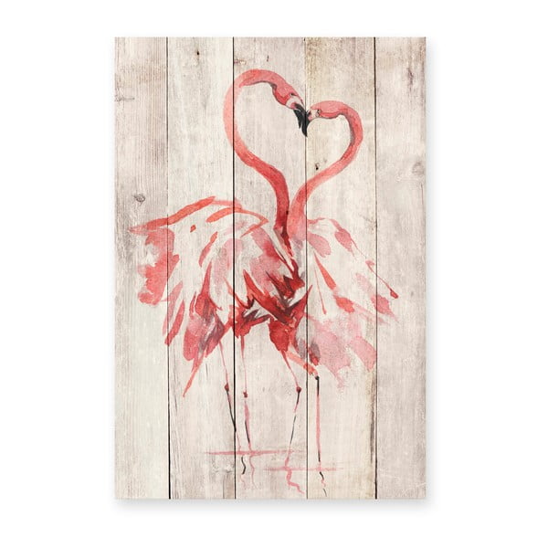 Decorazione da parete in legno di pino, 60 x 40 cm Love Flamingo - Madre Selva