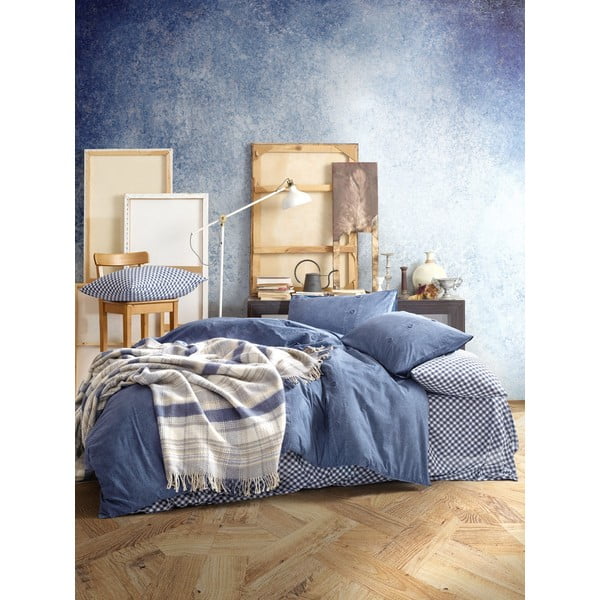 Set di biancheria da letto blu scuro con lenzuolo e copriletto Cotton Box , 200 x 220 cm Denim - Mijolnir