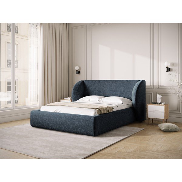 Letto matrimoniale imbottito in blu scuro con contenitore con rete inclusa 160x200 cm Miley – Micadoni -image-1