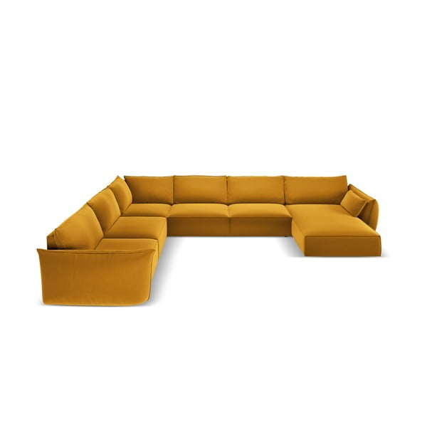 Divano angolare color senape (con penisola a sinistra/a U) con rivestimento in velluto Vanda – Mazzini Sofas