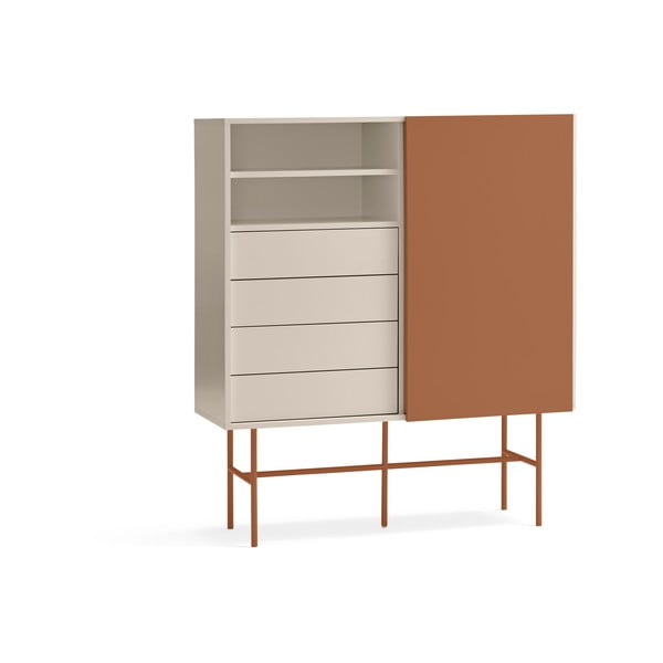 Cassettiera alta con ante scorrevoli in mattone/beige 120x140 cm Nube - Teulat-image-3