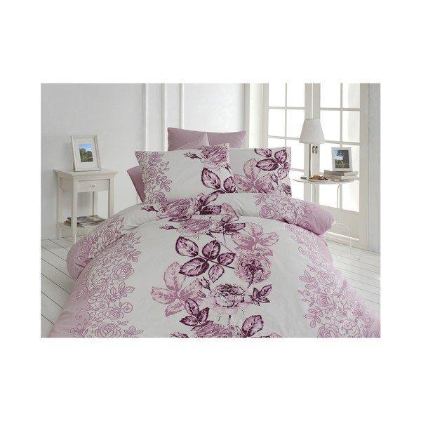 Viola e bianco Biancheria da letto in cotone con lenzuolo per letto matrimoniale Lamer, 200 x 220 cm - Mijolnir