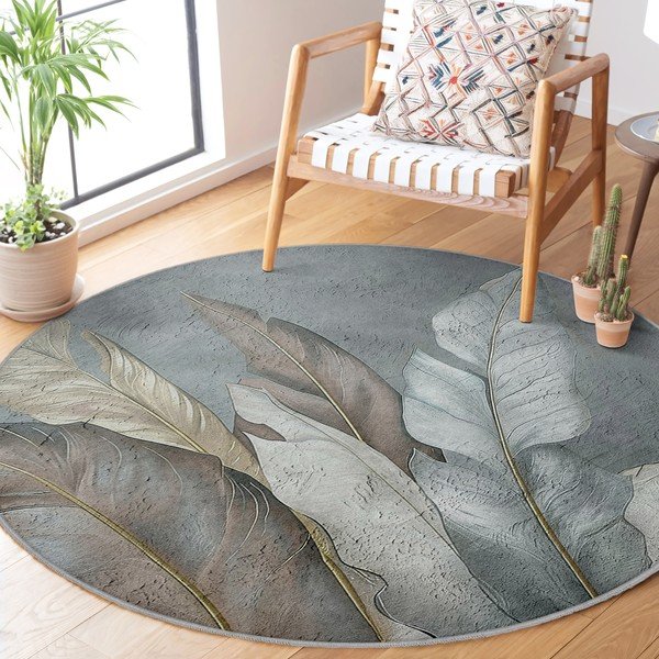 Tappeto rotondo verde/grigio lavabile ø 100 cm Dusty Leaves – Mila Home-image-2
