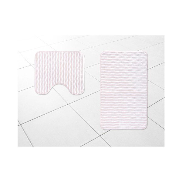 Set di 2 tappeti da bagno bianchi e rosa Madame Coco Stripy - Foutastic