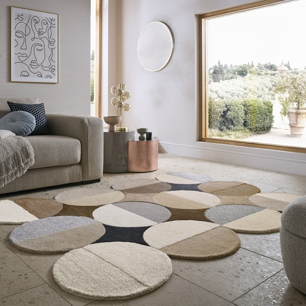 Tappeto greige in lana tessuto a mano 200x290 cm Mia Ellipse – Flair Rugs-image-1