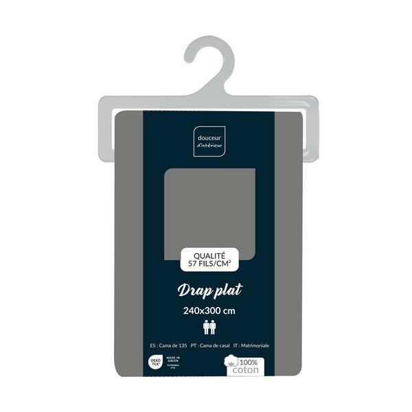 Lenzuolo con angoli grigio in cotone 240x300 cm Lina – douceur d'intérieur-image-3