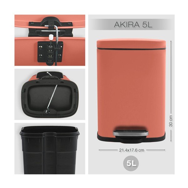 Cestino per la spazzatura color terracotta in acciaio con pedale 5 l   Akira – Spirella-image-4