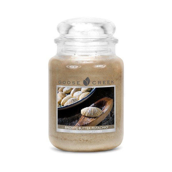 Candela profumata in scatola di vetro Burro di pistacchio marrone, 150 ore di combustione - Goose Creek