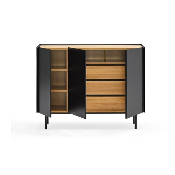 Cassettiera bassa in rovere decorato in nero-naturale 110x85 cm Arista - Teulat-image-4