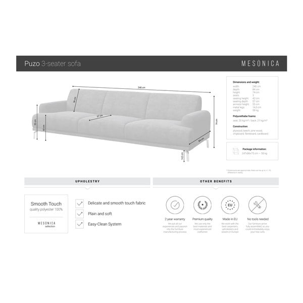 Divano grigio chiaro , 240 cm Puzo - MESONICA-image-4