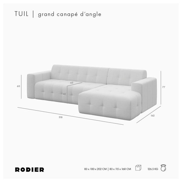 Divano angolare marrone chiaro (con penisola a destra e chaise lounge) rivestito in velluto Tuil – Rodier-image-4