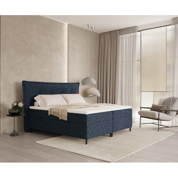 Letto boxspring blu scuro con contenitore 140x200 cm Sinai - Maison de Rêve-image-1