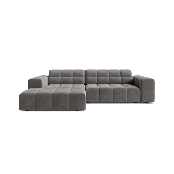 Divano angolare grigio (con penisola a sinistra/con chaise lounge) con rivestimento in velluto Chicago – Cosmopolitan Design