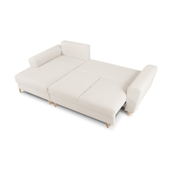 Divano angolare beige allungabile e con contenitore (con penisola a sinistra/con chaise lounge) con rivestimento in bouclé Kyoto – Cosmopolitan Design-image-2