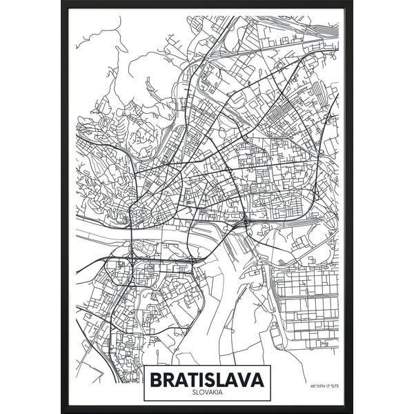 Poster da parete in cornice MAP/BRATISLAVA, 40 x 50 cm Map Bratislava - DecoKing