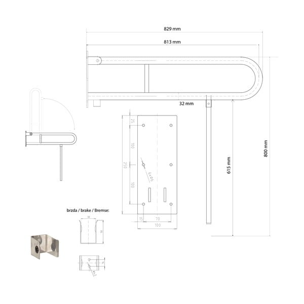 Maniglione da bagno a parete in acciaio da 83 cm Handicap - Sapho-image-1