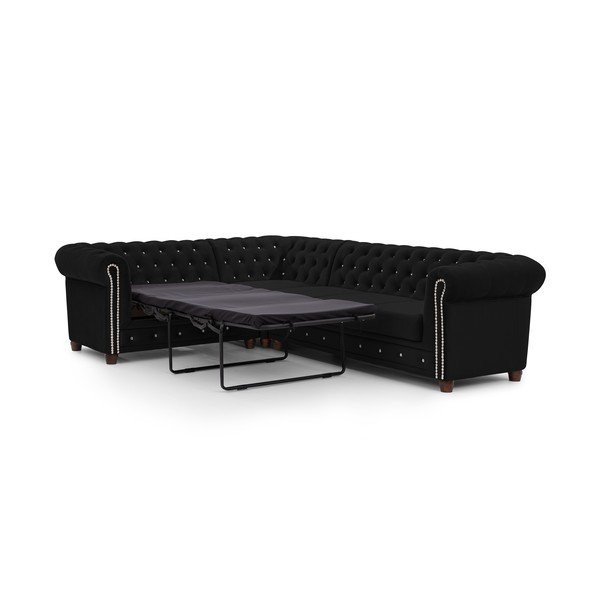 Divano angolare nero allungabile (con penisola a sinistra/a L) con rivestimento in velluto York Blik – Ropez-image-2