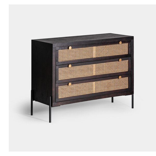 Cassettiera bassa in legno di abete in colore nero-naturale 100x78 cm Kenia - Burkina-image-1