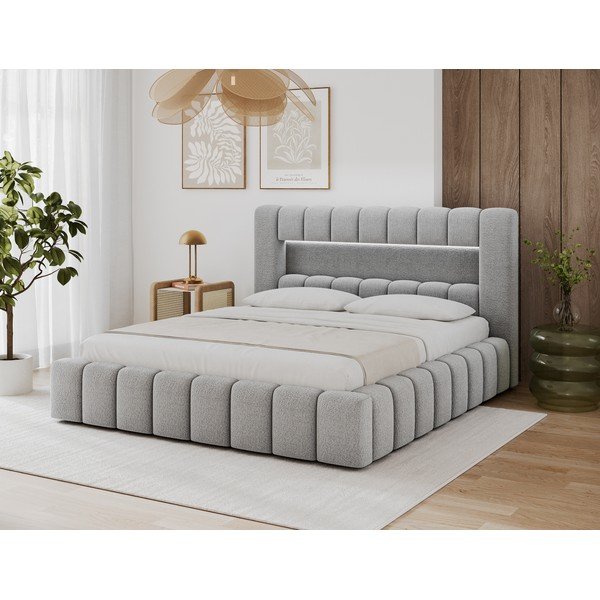Letto matrimoniale imbottito grigio con contenitore con rete inclusa 140x200 cm Lamica – ELTAP-image-1