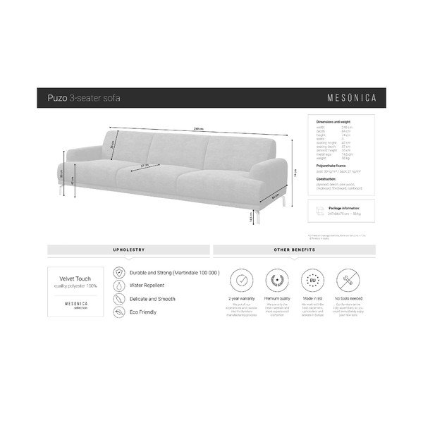 Divano in velluto grigio scuro Puzo, 240 cm Puzzo - MESONICA-image-4