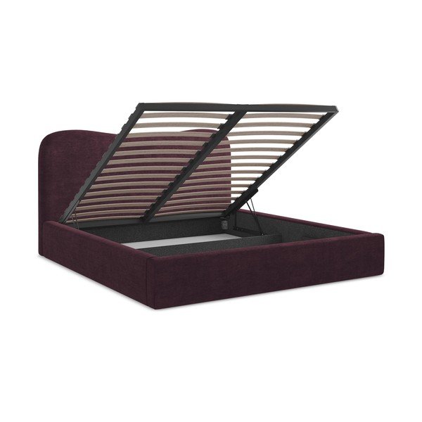 Letto matrimoniale imbottito viola scuro con contenitore con rete inclusa 160x200 cm Kahai – Makamii-image-3