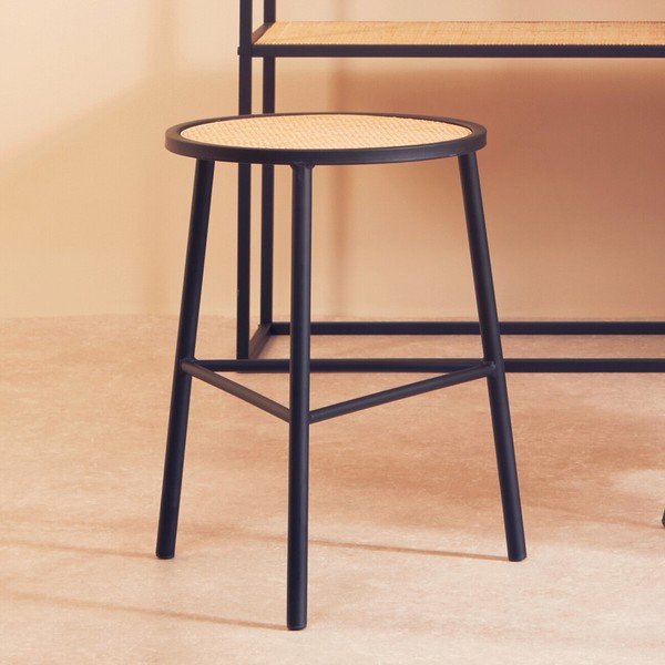 Sgabello nero/di colore naturale in rattan Depok – Premier Housewares-image-4