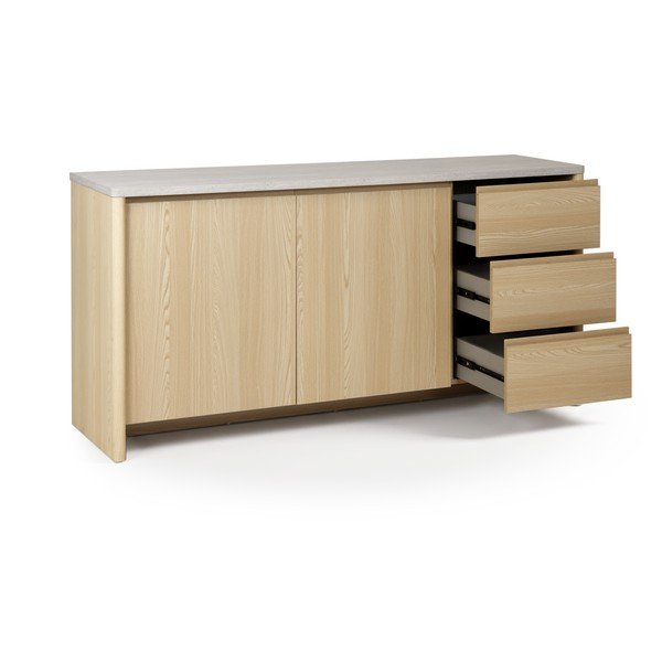 Credenza bianca/colore naturale chiaro con effetto rovere 163x80x45 cm Dore – Marckeric-image-4