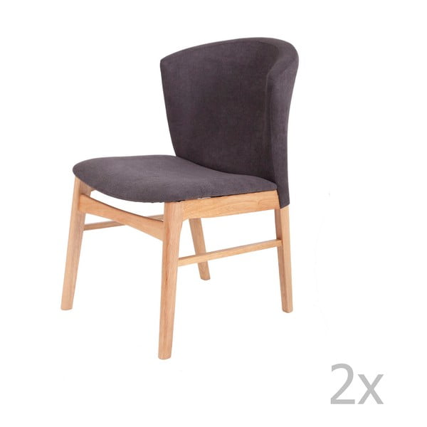 Set di 2 sedie da pranzo grigio scuro con gambe in legno di gomma marrone chiaro Mara - sømcasa