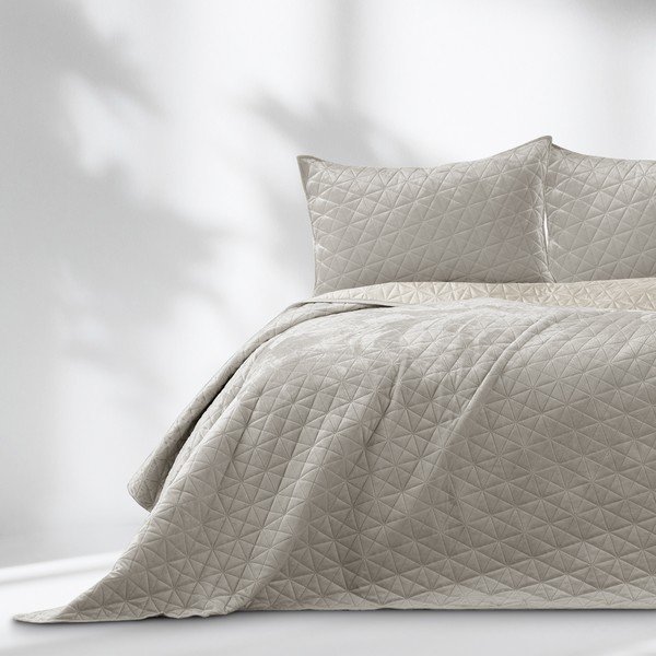 Copriletto greige in velluto con rivestimento trapuntato 240x260 cm Laila – Restilo-image-2