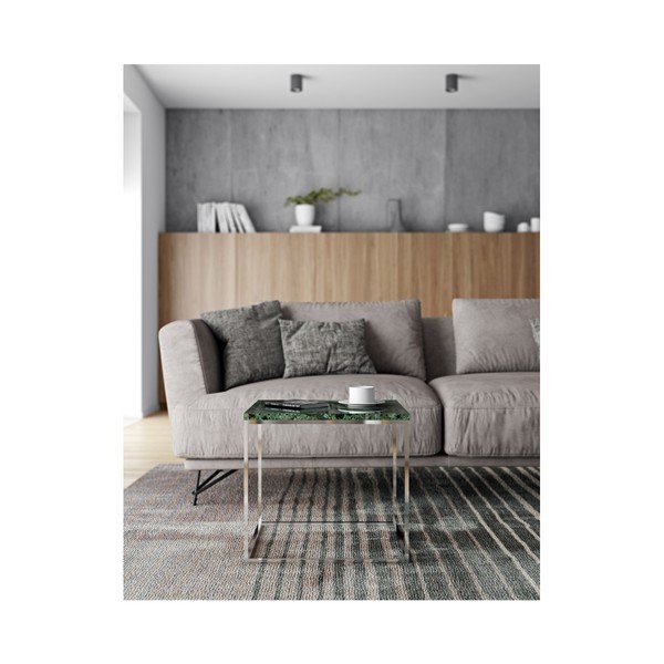 Tavolino in marmo verde con gambe cromate Gleam, 50 x 50 cm - TemaHome-image-2