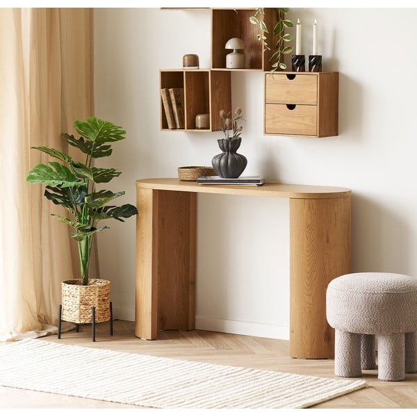 Tavolo consolle di colore naturale con effetto rovere 38x114 cm Bibione – House Nordic-image-1