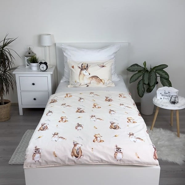 Set copripiumino e federa da bambini beige in cotone per culla 100x135 cm Animals "Woodland" – Jerry Fabrics-image-2