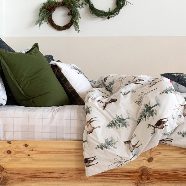 Copripiumino in cotone bianco e verde per letto matrimoniale 200x200 cm Mystical winter - Happy Friday-image-3