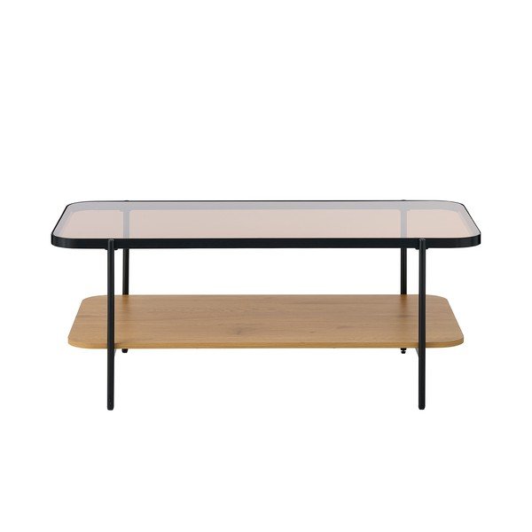 Tavolino da salotto di colore naturale con piano in vetro 60x120 cm Hassel – Unique Furniture-image-2